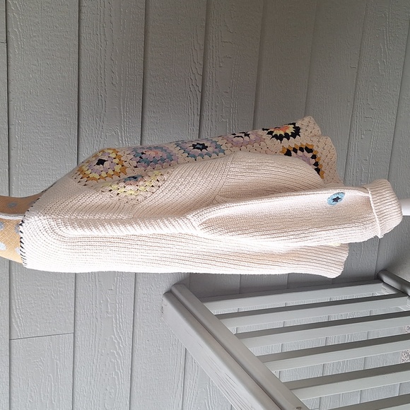 Free People Granny Square crochet oversized sweater size Large - Picture 6 of 13